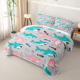 thumbnail image 3 of jejeloiu Cute Cartoon Shark Quilt Full,Kawaii Fish Bone Seaweed Full Bedspread Sets For Boys,Grey Pink,3 Pieces, 3 of 7
