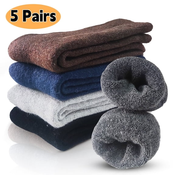 Wool Socks for Men, Soft Warm Winter Socks for Men, Thick Winter Wool Hiking Socks, Socks Super Soft Cozy Boot Socks 5 Pairs