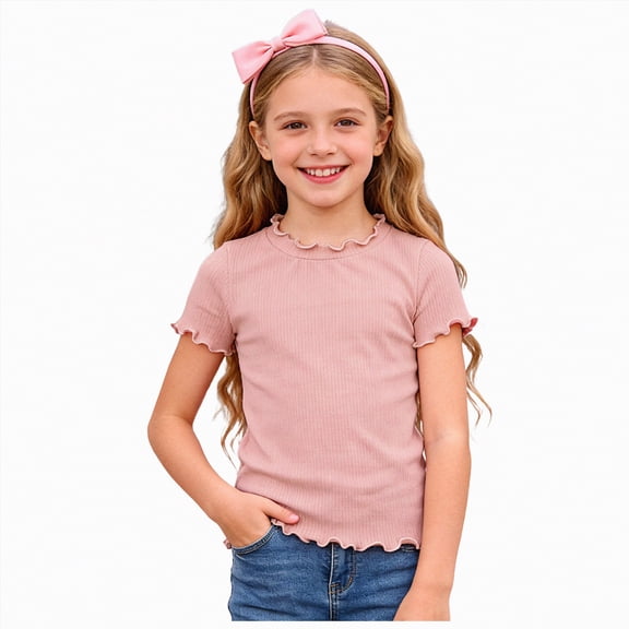 Gubotare Shirts for Girls Short Sleeve Kids Girls T Shirts Casual Raglan Short Sleeve Tee Crewneck Cute Summer Blouses Tops Size 7-8 (Pink,7-8 Years)
