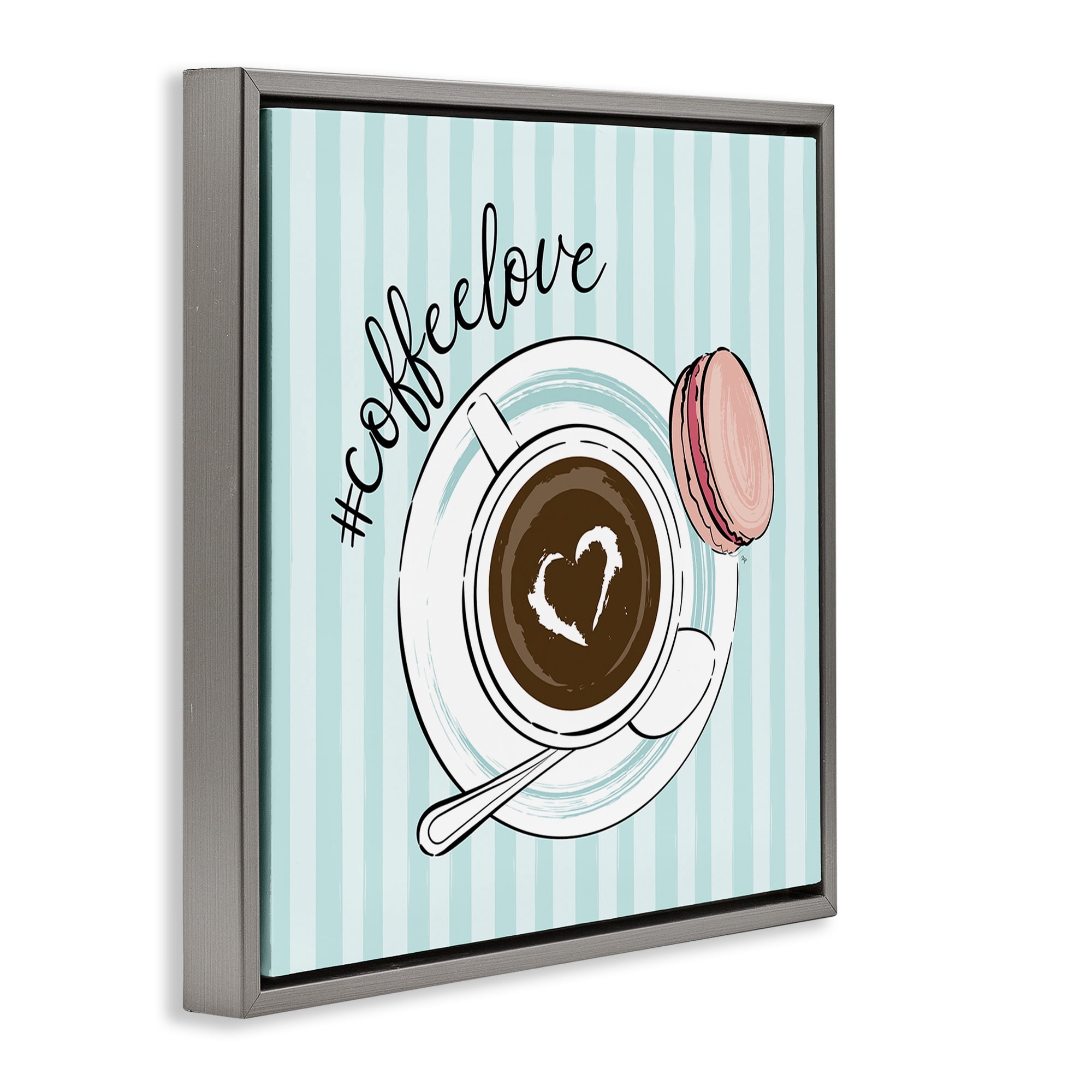 Stupell Industries Coffee Love Hashtag Gray Framed Floater Canvas Wall Art, design by Martina Pavlova
