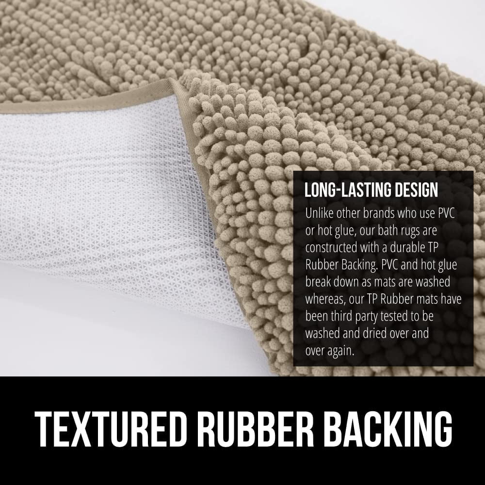 Bath Rug 24x17, Thick Soft Absorbent Chenille, Rubber Backing Quick Dry Microfiber Mats, Machine Washable Rugs for Shower Floor, Bathroom Runner Bathmat Accessories Decor, Beige