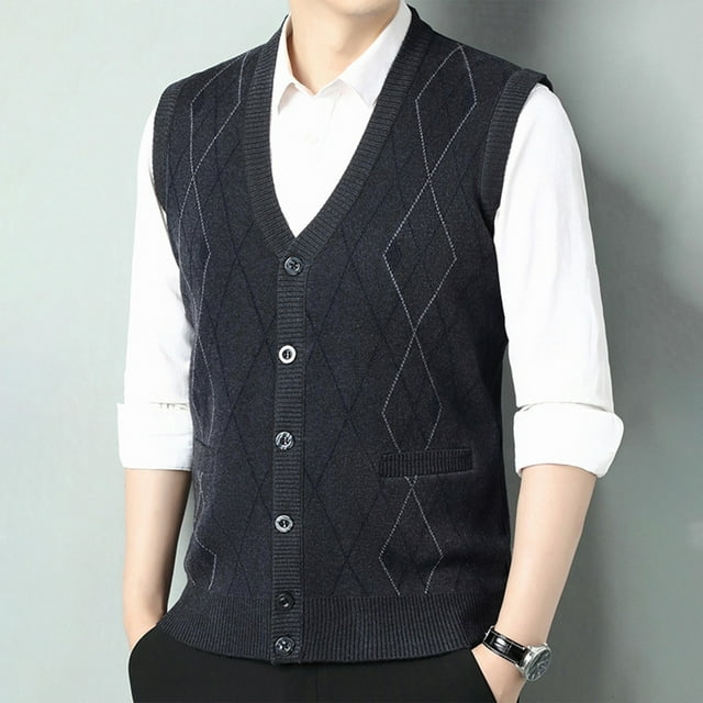 UANWENN Men's Sweater Vest Casual Sleeveless Pattern Pullover Warm Autumn Winter Layering Stretchable Comfortable Lightweight Versatile Fall Sweaters for Men plus Size Sweater Dress for Men Fall Work