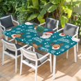 thumbnail image 2 of Christmas Santa Claus Table Cloths for 5 Foot Rectangle Tables, Cartoon Xmas Elk Snowflakes Blue Patio Waterproof Elastic Fitted Tablecloths, Washable Rectangular Table Cover for Camping, 2 of 8