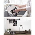 thumbnail image 5 of Country Flowers Kitchen Dish Towels for Drying Dishes Set of 2, Botanical Purple Blue Floral Black Waffle Weave Microfiber Hand Tea Bathroom Towels Quick Dry & Absorbent Towel 15.7x23.6, 5 of 7