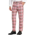 thumbnail image 4 of INSPIRE CHIC Men's Pants Plaid Flat Front Elastic Waist Button Pants 34 Pink, 4 of 7