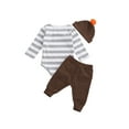 thumbnail image 4 of My First Thanksgiving Baby Boy Girl Long Sleeve Turkey Romper Bodysuit + Brown Pants + Hat 3Pcs Fall Outfit Set, 4 of 9