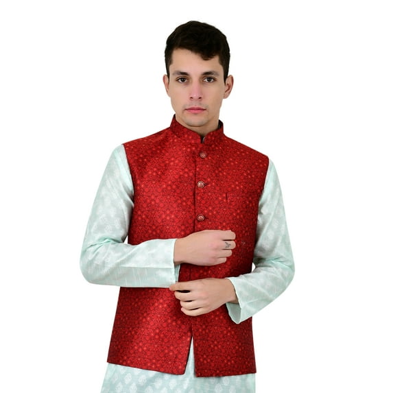 Sonakshi Fashion Men's Brocade Waistcoat Bandhgala Festive Jacquard Nehru Jacket