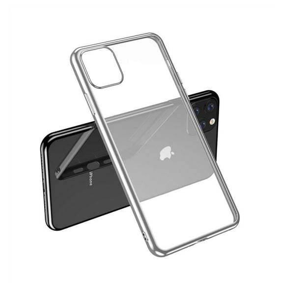 For iPhone 11 Pro Clear Silicone Case With Silver Edge
