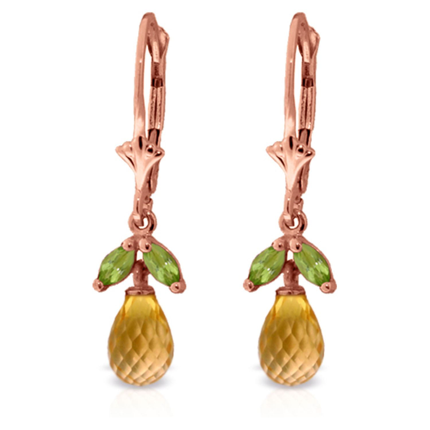 ALARRI 14K Solid Rose Gold Fish Hook Earrings w/ Peridots