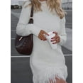 thumbnail image 4 of Womens Long Sleeve Sweater Dress Casual Ribbed Knit Pullover Tassel Fall Short Dresses White L, 4 of 5