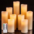 thumbnail image 1 of Velas sin llama que funcionan con pilas, velas parpadeantes, LED impermeables para exteriores con mando a distancia y temporizador, marfil, juego de 9, 1 of 5