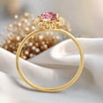 thumbnail image 3 of 14k Yellow Gold Plated Pink Oval Ring with Moissanite Halo – Elegant Women’s Jewelry Gift For Her, 3 of 5