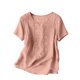 thumbnail image 5 of Craaazy Women Casual Loose Fit Blouse, Solid Color Short Sleeve Cotton Linen Top, Comfy Round Neck Embroidered Tunic for Daily Wear Gifts, 5 of 9