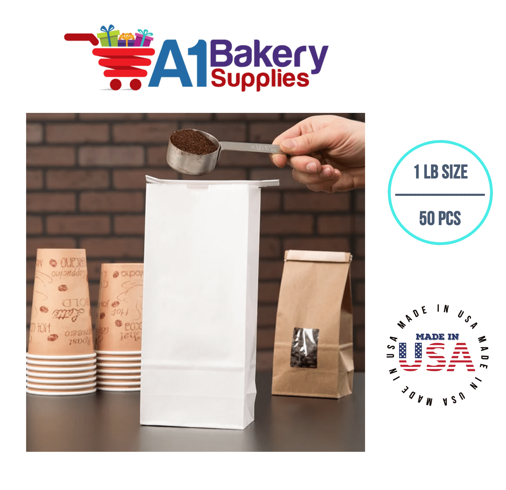 Bakery Bags Paper Bags Tin Tie Tab Lock Bags Bags Cookie Bags, Coffee Bags Tin Tie Bags Tin Tie Bags (1 LB 50 Pack White with No Window)