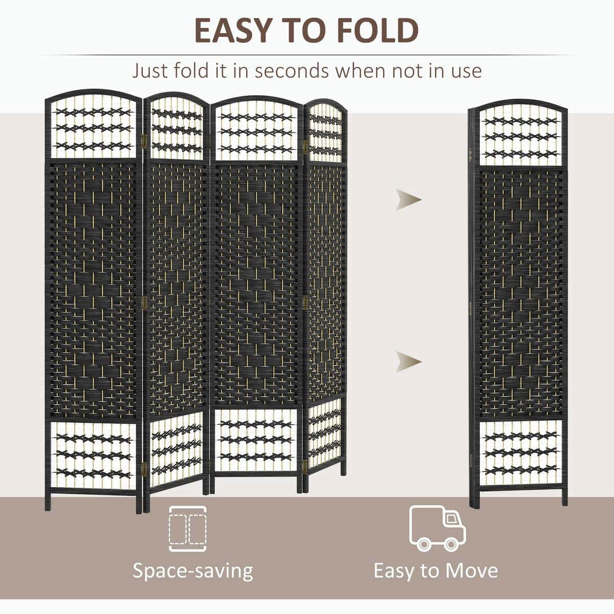 Spaco 4 Panel 5.6 FT Tall Room Divider, Folding Screen for Indoor as Living Room, Bedroom, Black