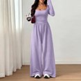 thumbnail image 6 of Long Sleeve Jumpsuit for Women Ruched One Piece Wide Leg Jumpsuit Baggy Square Neck Workout Romper with Pockets, 2XL, 6 of 6