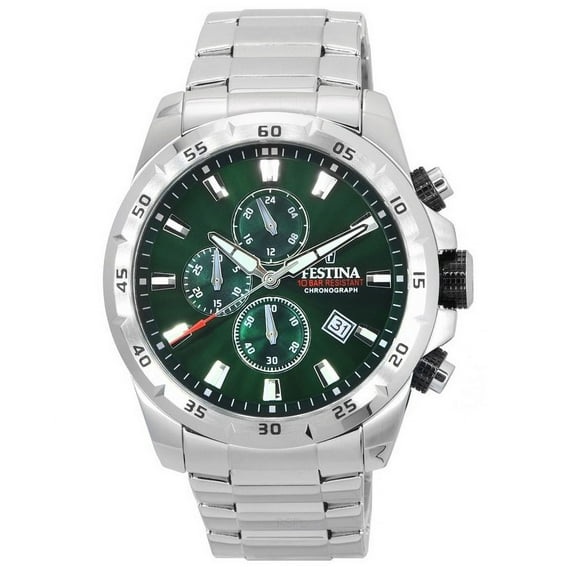 Festina Sports Chorongraph Stainless Steel Green Dial Quartz F20463-3 F204633 100M Men's Watch