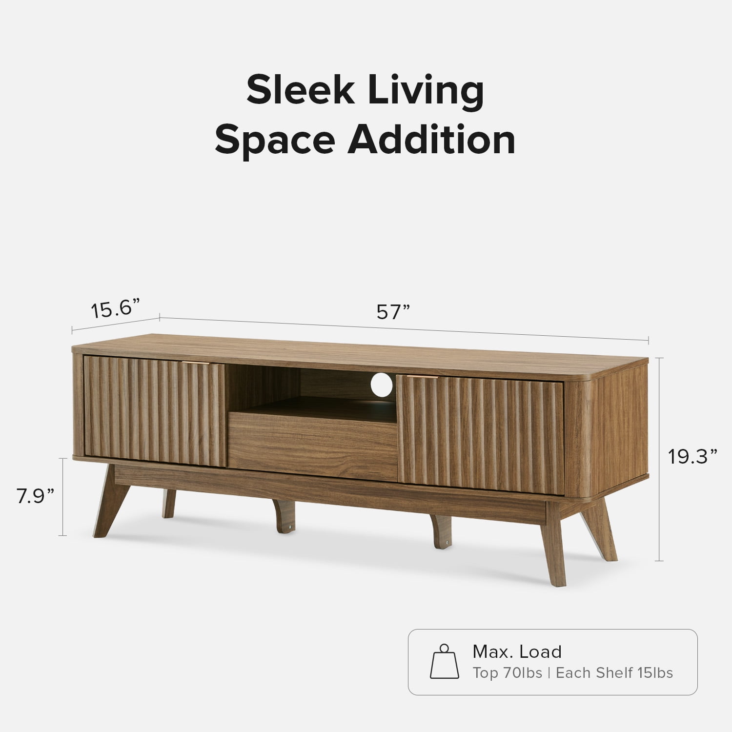 Mopio Brooklyn Mid-Century Modern 57" TV Stand for TVs up to 59”, Fluted Panel, Sturdy Legs (Walnut)