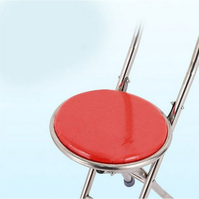 Tabouret Rond Canne de Marche, Bâton de Marche Chaise Combo 4 Pieds Station Debout Stable pour Activités de Plein Air