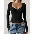 thumbnail image 4 of Female Long Sleeve V Neck T Shirts Double Lined Crop Top Seamed Cup Going Out Tops Black S, 4 of 7