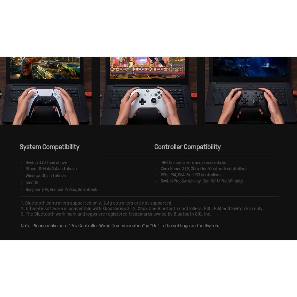 8BitDo USB  Wireless Bluetooth Adapter Receiver 2 Compatible with Nintendo Switch, PS5/PS4/PS3, Xbox, Joy-Con, Pro Controller, PC, Mac & Raspberry Pi.