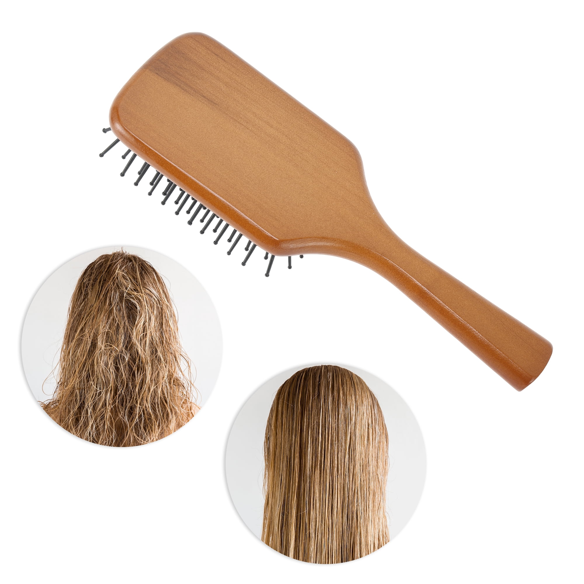 Unique Bargains 1 Pc Wood Airbag Hair Comb for Hair Care Dark Brown, Black 7.68"x2.56"