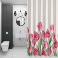 thumbnail image 4 of Pink Tulip Flower Shower Curtain for Bathroom Decor, Spring Leaf Floral Plant Beige Linen Waterproof Fabric Shower Curtain, 60"x72" Set with 12 Hooks, 4 of 9