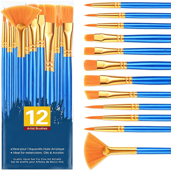 CCOCC Paint Brushes Set,12Pc Nylon Hair Round-Pointed Tip Acrylic Paint Brushes for Watercolor Oil Rock Face Painting,12Sizes Paint Brush for All Purposes Kids Adult Arts Painting Brush Kits.