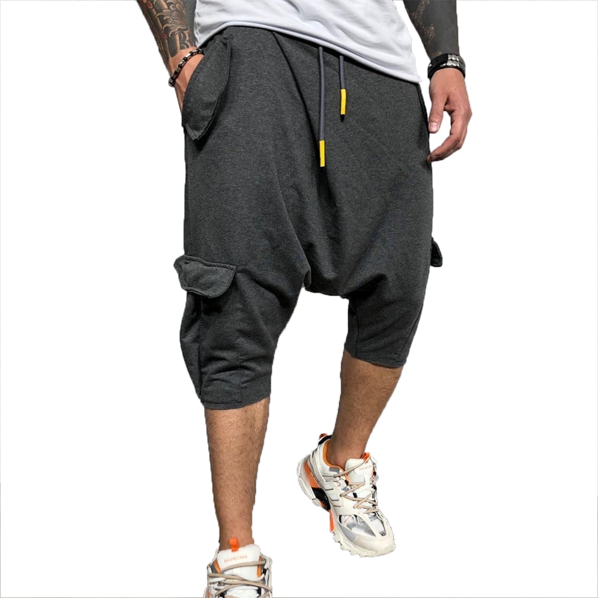 Domple Mens Baggy Loose Casual Harem Trousers Cozy Solid Color Jogger Pants
