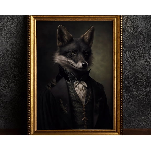 Gothic Black Fox Vintage Poster,, Victorian Wall Art, Modern Wall Decor, 8x12 UNFRAMED