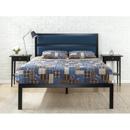 Inglewood Panel Bed Zinus Korey 16” Platform Bed with Upholstered Navy Panel Headboard, Multiple Sizes ()