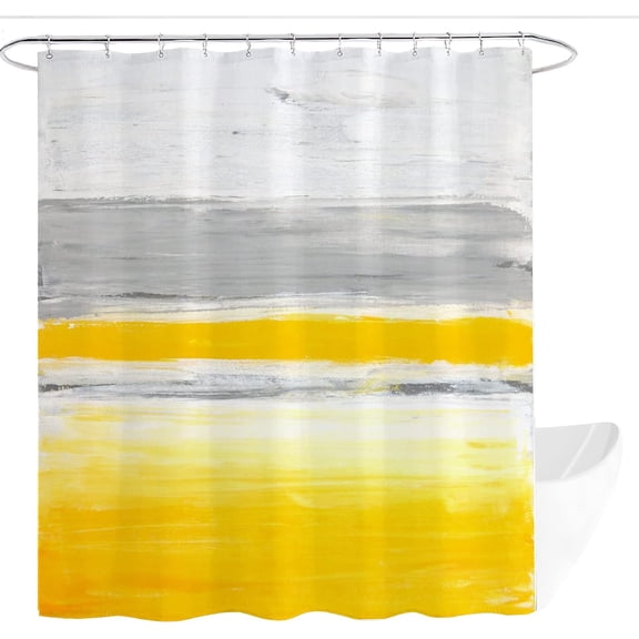 Abstract Shower Curtain Gray and Yellow Painting Abstract Bathroom Shower Curtain Set with Hooks 72X72 Inches
