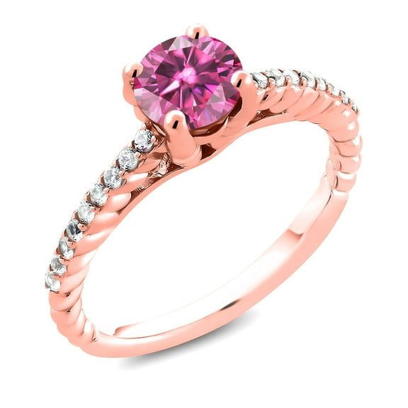 Gem Stone King 18K Rose Gold Plated Silver Ring Pink Moissanite Lab Grown Diamond (1.38 Cttw, Size 9)