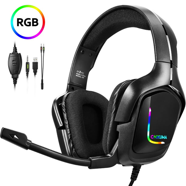 Slepen Het apparaat vervormen Gaming Headset for PS4 Xbox one Nintendo Switch, ONIKUMA Gaming Headphones  with Noise Cancelling Microphone, Bass Surround Sound Over Ear Wired Headset  LED Lights - Walmart.com