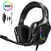 Gaming Headset for PS4 Xbox one Nintendo Switch, ONIKUMA Gaming Headphones with Noise Cancelling Microphone, Bass Surround Sound Over Ear Wired Headset LED Lights