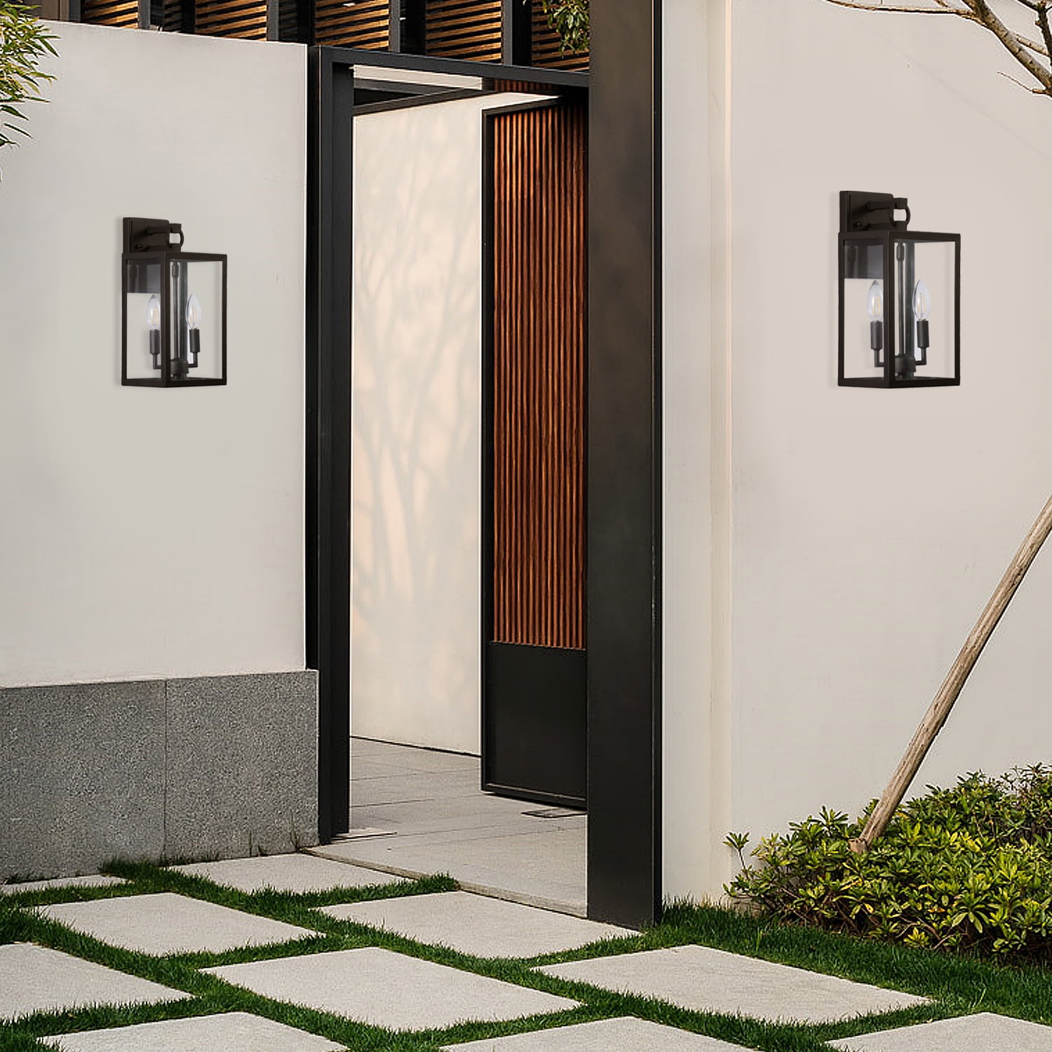 Matte Black 14" Metal Boxy Lantern Sconce