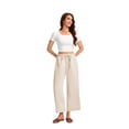 thumbnail image 7 of SWQZVT Women's Casual Wide Leg Pants Wide Leg Pants Drawstring Elastic Mid Waist Pants with Pockets Khaki, 7 of 7