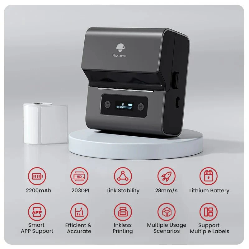 Phomemo M221 Upgraded3Inch Bluetooth Thermal Label Printer, Wireless Bluetooth Labeling System for Retail, Warehouse & Home Organization, Flagship Advanced Label Maker for Clearer, Sharper Prints
