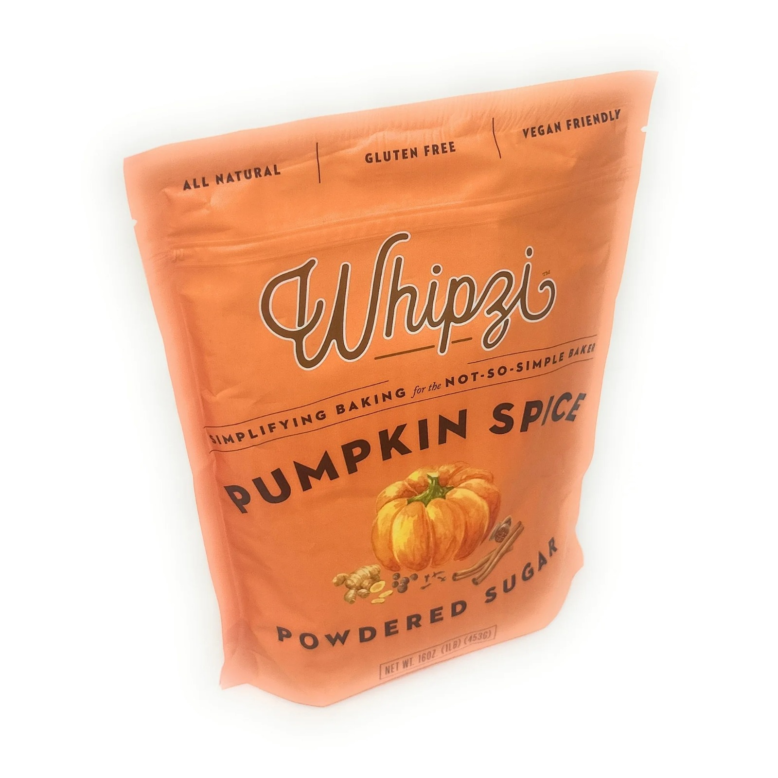 Whipzi Pumpkin Spice Flavored Powdered Sugar 16 oz Bag (2 Pack)
