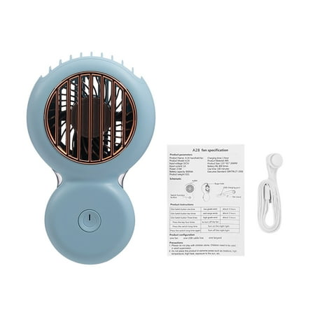 

Hanging Fan Electric USB Handheld Neck Fan Low-noise Rechargeable Portable Mini Cooler Blue