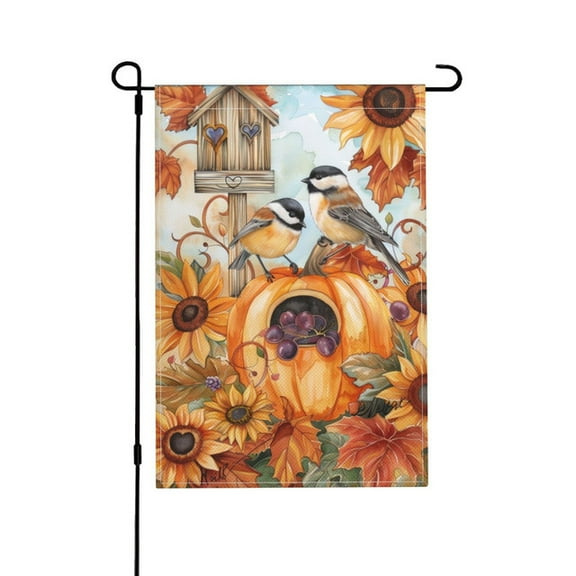YladaFaie Watercolor Garden Flag Autumn Bird Yard Flag 12 X 18 Inch Double Sided,Fall Thanksgiving Pumpkin Garden Flag Home Decorative Outdoor