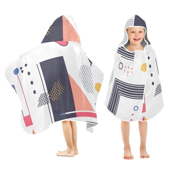 Yayeee Kids Hooded Towels Toddler Soft Absorbent Beach Bathing Wrap 50" x 23.5", White Simple Shapes
