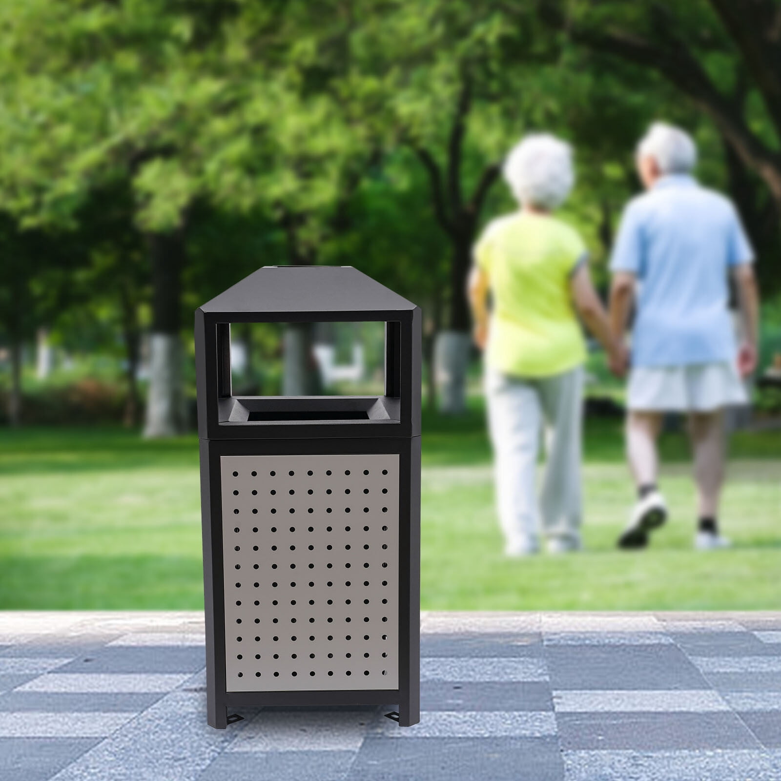 Commercial Waste Container Outdoor Trash Can Garbage Enclosure Build-in Ashtray Gray for Conference Rooms