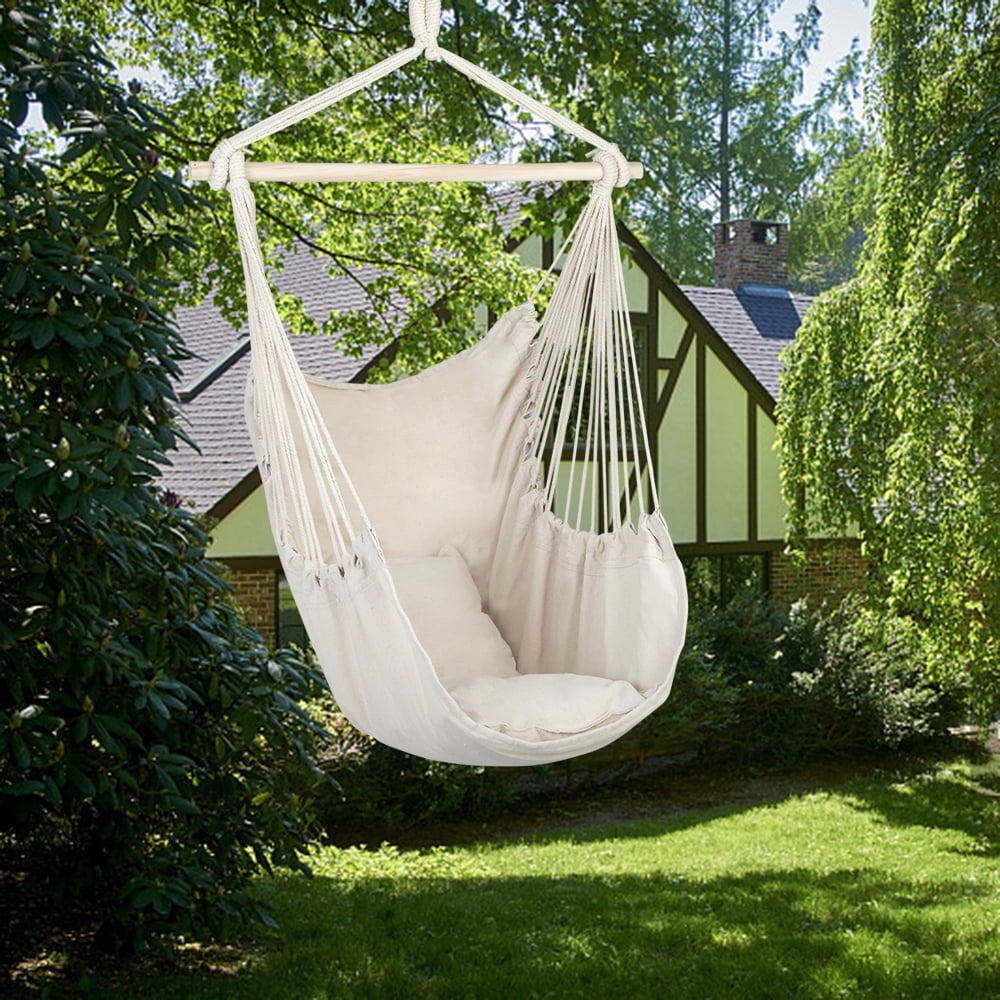 Comfort Hanging Hammock Chair Swing Seat w/ Pillow+Rope Garden Yard In/Outdoor 
