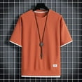 thumbnail image 4 of Fashion Top for Men - Men's Casual Crew Neck T-Shirt Everyday Wear Stylish Two Layer Design Fabric Outfits Relaxed Comfort Pairing with Pants Casual Shirts,Orange,XL, 4 of 4