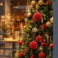 thumbnail image 6 of Flocked Christmas Ball Ornament, 6-Inch Red Plastic Bauble with Gold Thread Pattern for Tree and Party Decor, 6 of 10