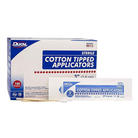 Dukal Cotton Tip Applicators, Sterile - 3", 2/Pack, 100 Packs/Box