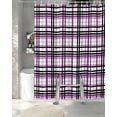 thumbnail image 3 of Split Shower Curtain for Transfer Bench, Purple Black Plaid Fabric Shower Curtains for Bathroom, Farmhouse Purple Black Checkered Tub Sliding Transfer Bench Waterproof Bath Curtains 72"x78", 3 of 9