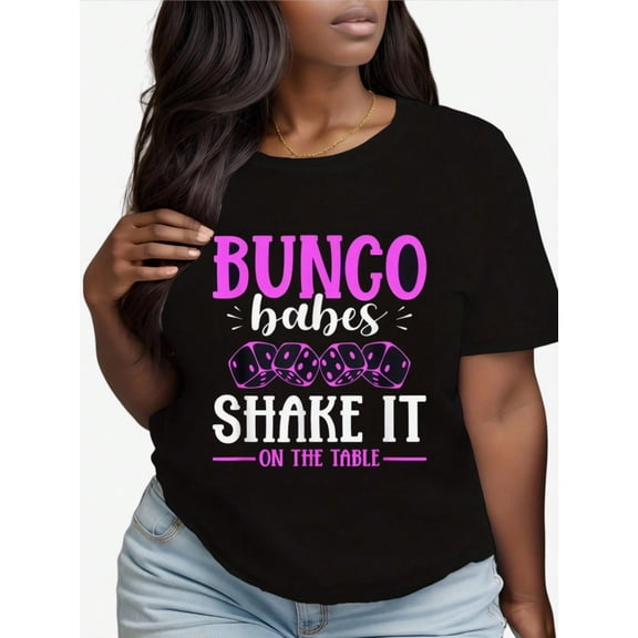 Bunco Babes Shake It On The Table Graphic Women'S T-Shirt 100%, Round Neck, Casual Wear, All-Season, Vivid Print