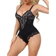 thumbnail image 4 of INSPIRE CHIC Lace Shapewear Bodysuit for Women V Neck Push Up Camisole Shapewear Tummy Control Thong Leotard S Black, 4 of 5